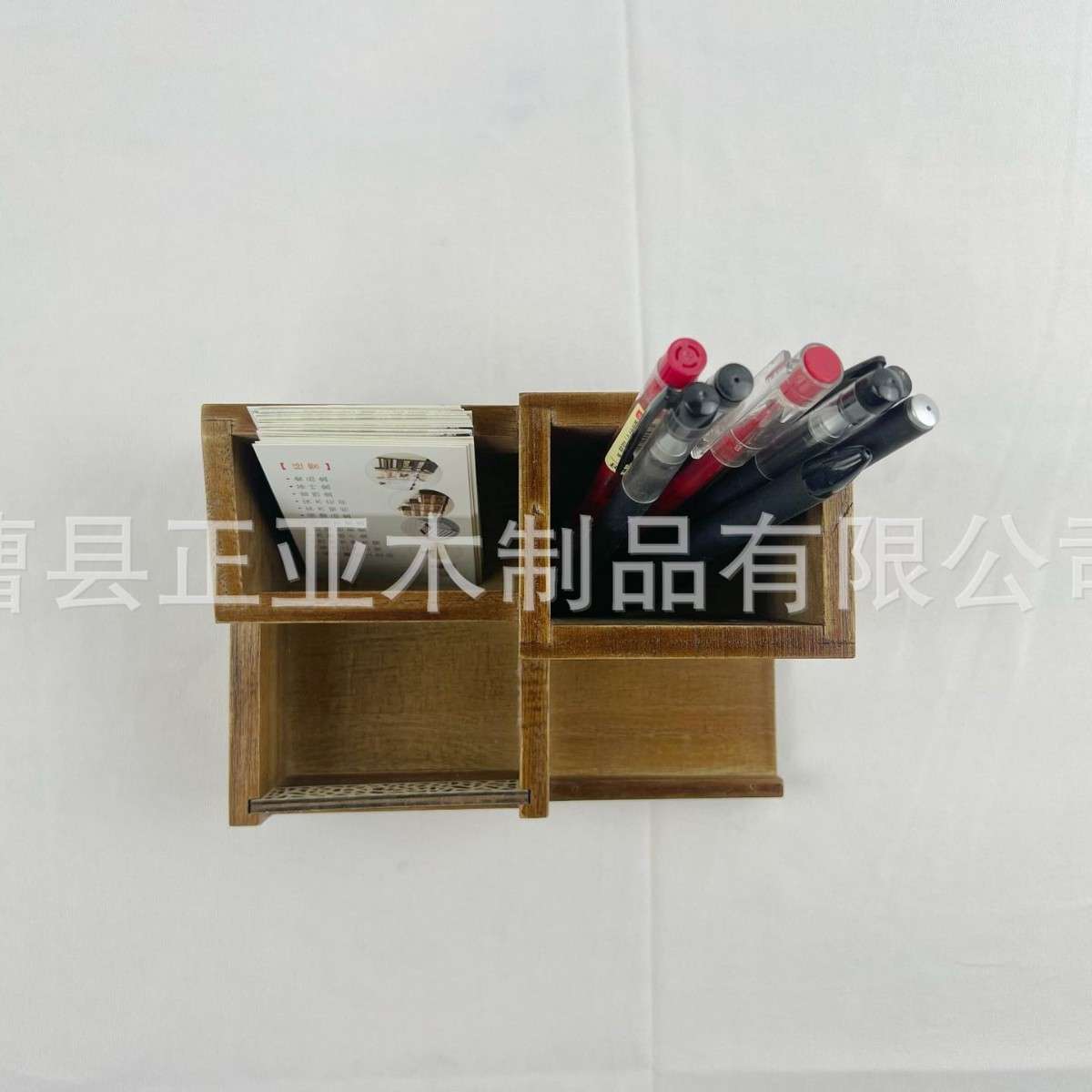 多功能木质桌面家用办公便签盒木制笔筒收纳名片架厂家直销