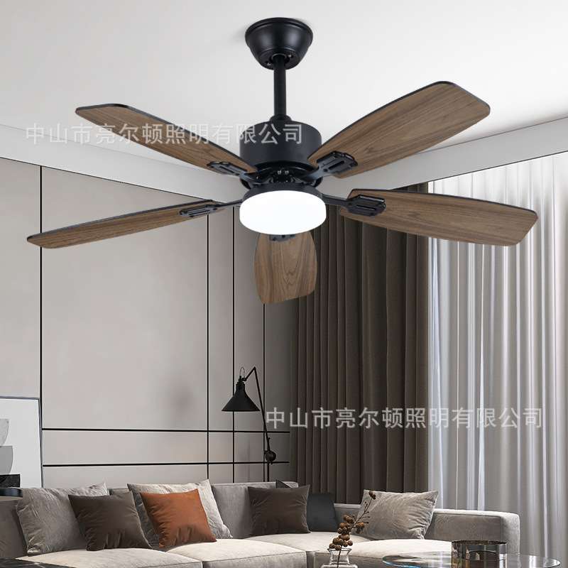 亚马逊直叶风扇灯木质家用电风扇LED餐厅吊扇宽压85v-265v吊扇灯