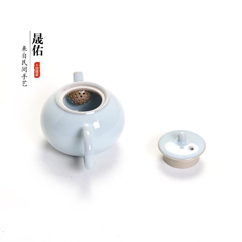 晟佑陶瓷功夫茶具汝窑天青州开片可养茶壶家用汝瓷红茶道小泡茶器