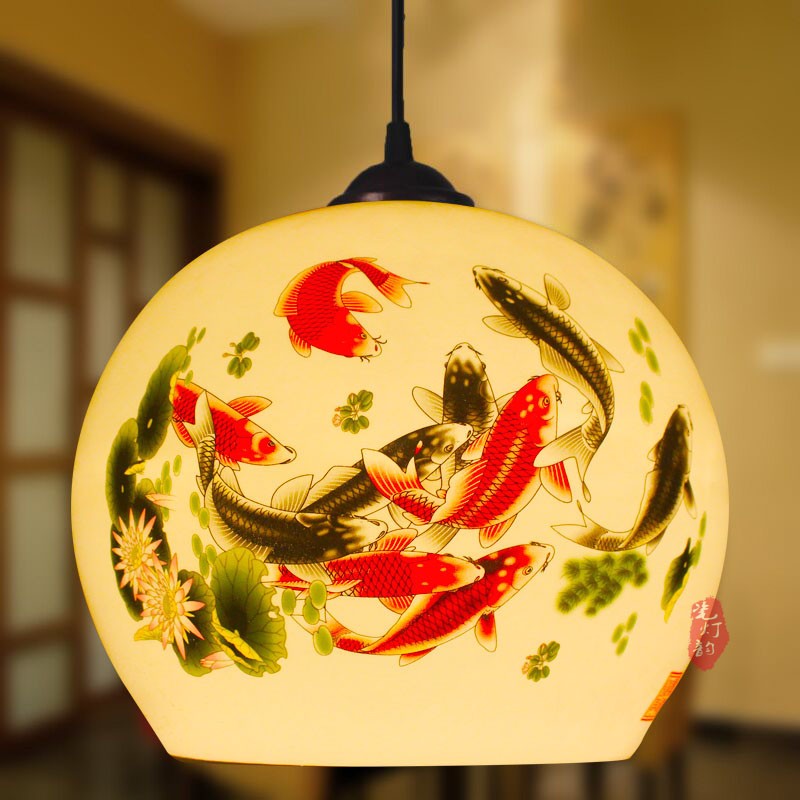景德镇薄胎陶瓷大圆球吊灯饭厅卧室书房过道中式青花粉彩单头吊灯