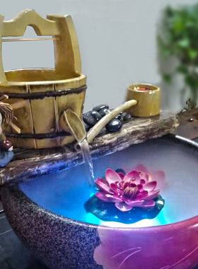 创意陶瓷鱼缸过滤器流水摆件循环过滤养鱼加湿雾化禅意办公家居新