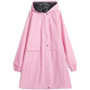 日韩时尚轻薄风衣式雨衣小清新透气黑胶防晒成人男女连体长款外套