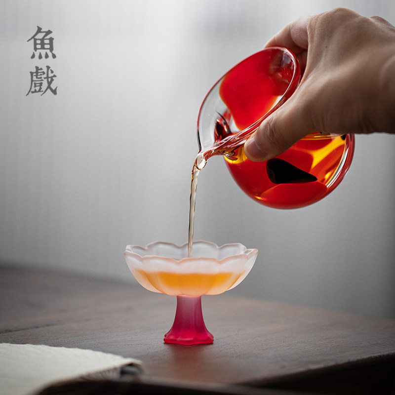 鱼戏耐热玻璃公道杯锦鲤公杯分茶器家用加厚茶海泡茶杯子功夫茶具