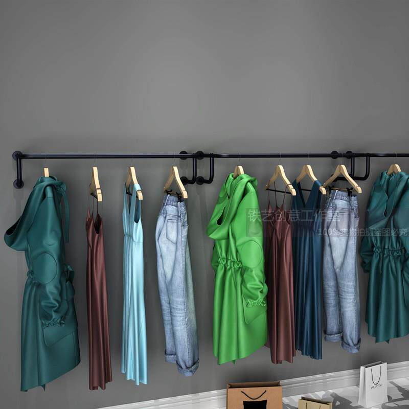 女装店服装店衣架展示架金色服装架货架上墙+装饰壁挂式挂衣服架