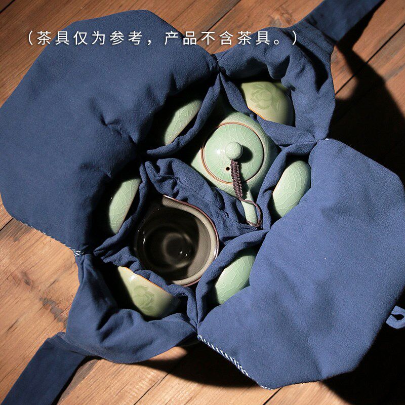 中式旅行加厚一茶壶六杯盖碗茶具套装茶杯收纳袋手提中式大号布包