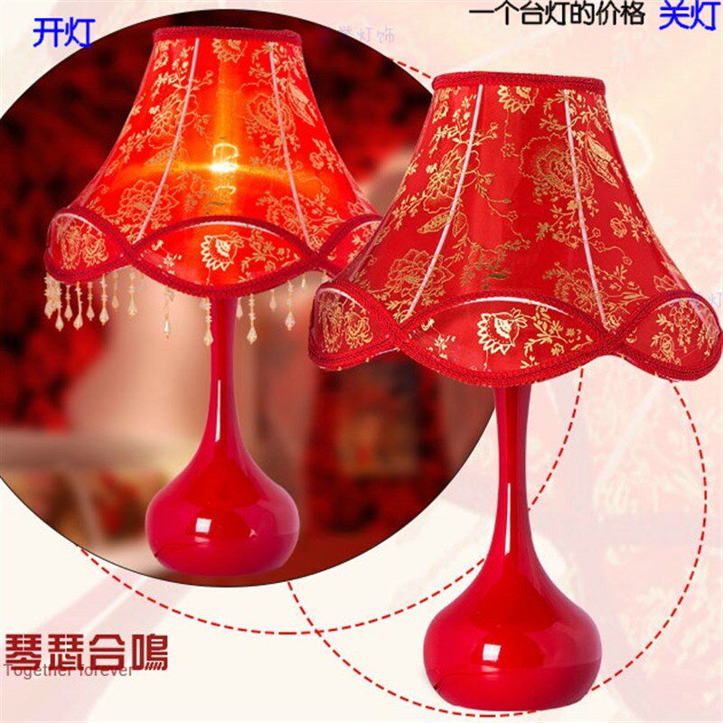 红色婚庆台灯 结婚婚房床头灯欧式卧室灯遥控智能调光新婚礼物灯