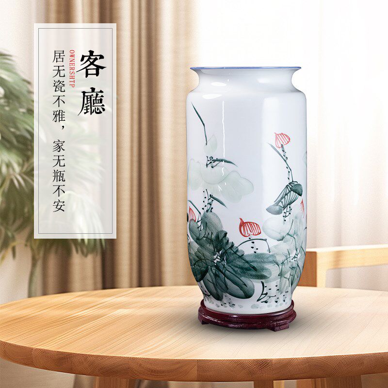 景德镇陶瓷手绘大号花瓶箭筒书画卷轴缸客厅电视柜富贵竹插花摆件