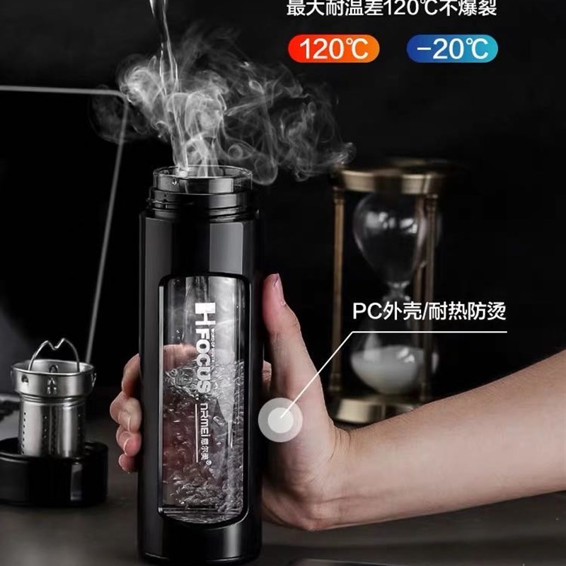 恩尔美水杯大容量耐热玻璃杯防爆耐高温防摔过滤茶杯男士个人专用
