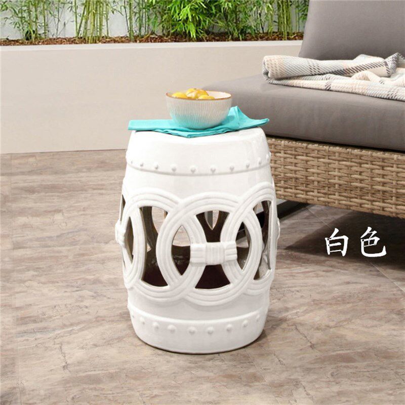 白色陶瓷凳子鼓凳花园角边茶几古筝换鞋梳妆圆坐墩浴室软装样板间