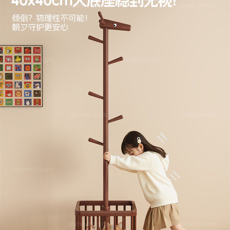 实木小鹿立式儿童挂衣架落地卧室2025新款客厅移动衣服置物衣帽架