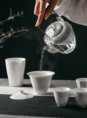 暮苍斋手工薄胎白瓷盖碗功夫茶具泡茶碗日式简约不烫手朗红