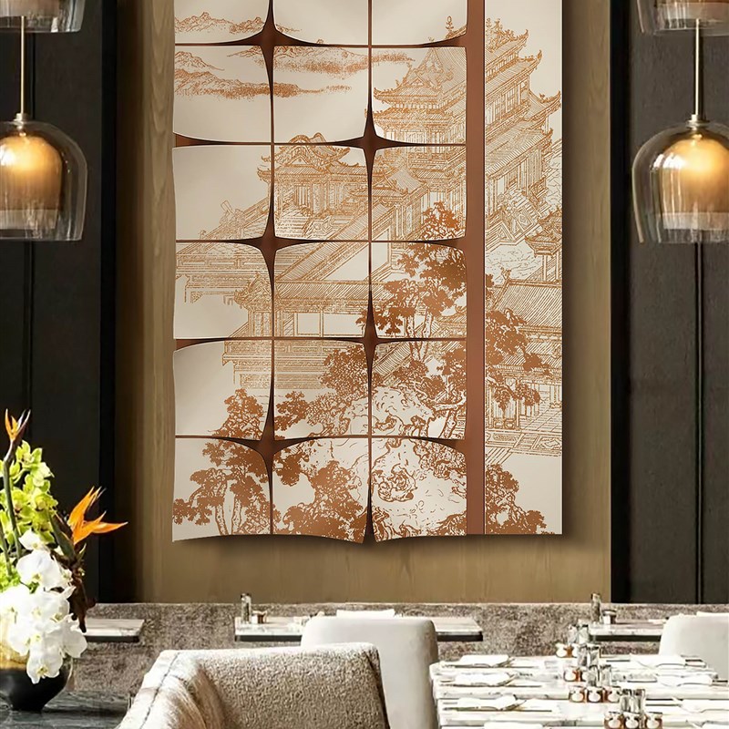新中式餐厅大幅背景墙装饰画入户玄关走廊挂画酒店包厢软装立体画