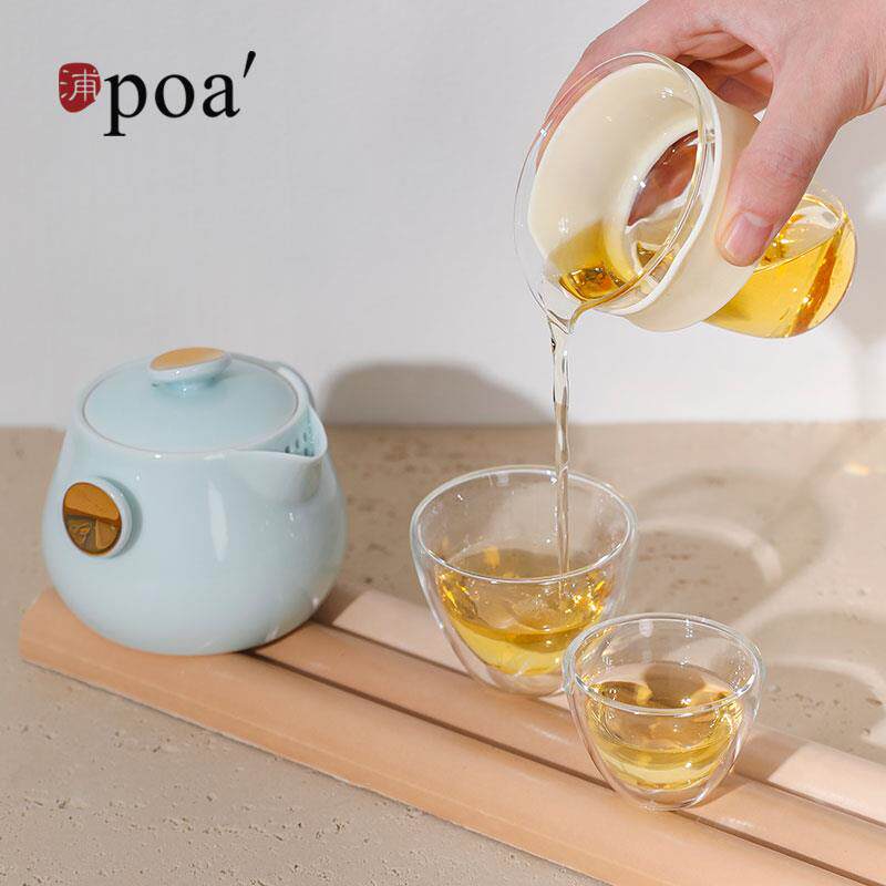 浦poa小雀幸旅行茶具快客一壶两杯茶壶茶杯户外杯礼盒