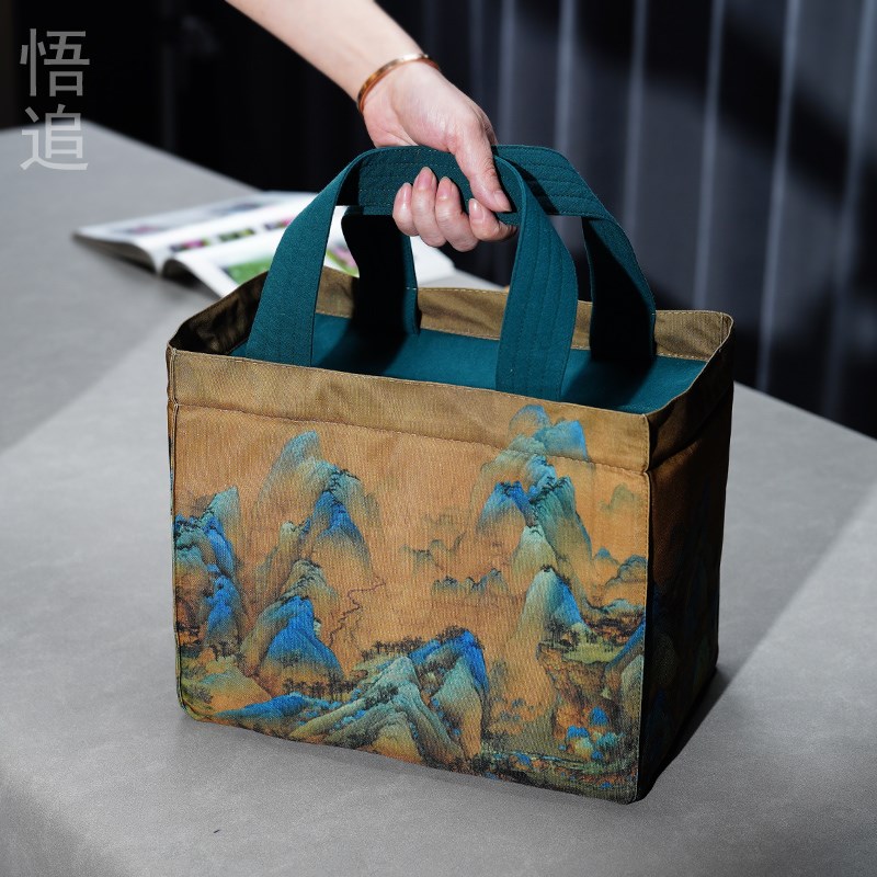 悟追中式手提旅行便携整套功夫茶具收纳包加厚带隔层布袋大号布包