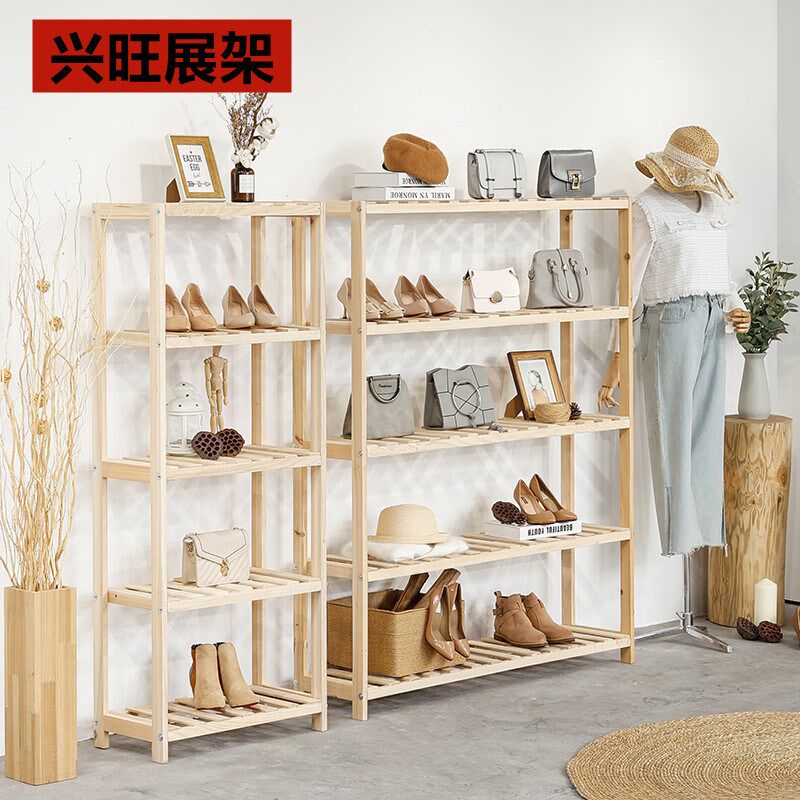 服装店货架男装包包鞋架实木展示架木质女装五层储物架收纳陈列架