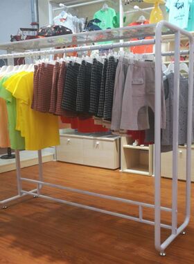 铁艺落地式双杠服装展示架童装双排侧挂衣架内衣店睡衣中岛货架
