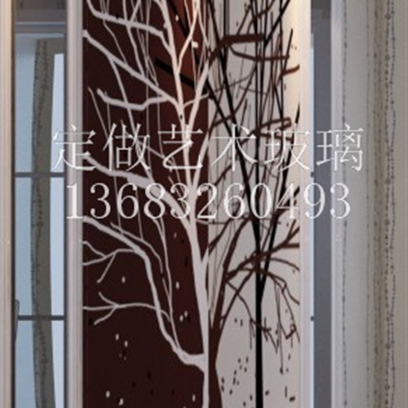 定做时尚烤漆玻璃隔断屏风背景墙茶几餐桌个性台面艺术玻璃发财树