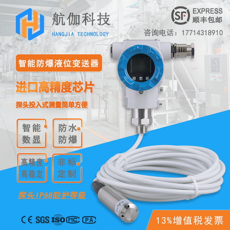 智能数显液位计显示器投入式压力变送器探头防爆型液位变送器10m