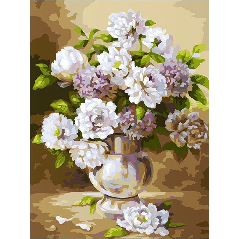 数字油画diy填充 手绘简单油彩画手工填色涂色减压画画 栀子花开