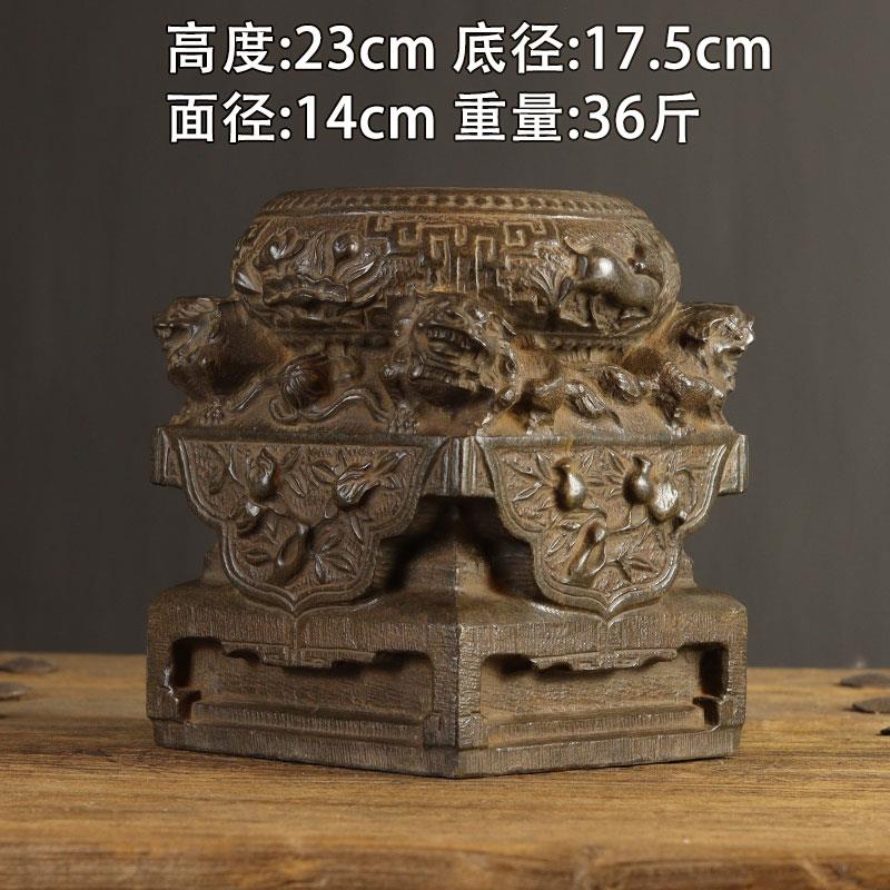 山西古建筑天然青石整料仿古雕刻四狮子抱鼓石雕门墩方石墩石底座