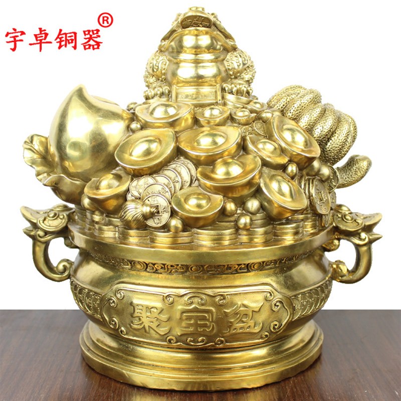 宇卓铜器 纯铜聚宝盆金蟾三足蟾铜工艺品摆饰黄铜聚宝盆
