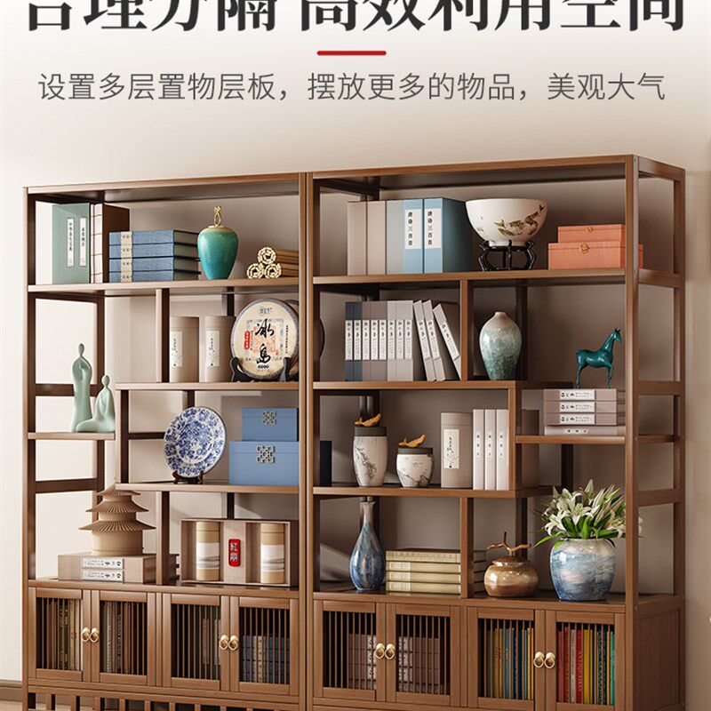 博古架实木新中式茶室置物架茶具架茶叶架展示柜客厅多宝阁隔断架
