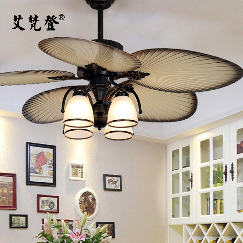 美式吊扇灯餐厅灯饭厅带电扇吊灯简约大气客厅灯具卧室家用风扇灯