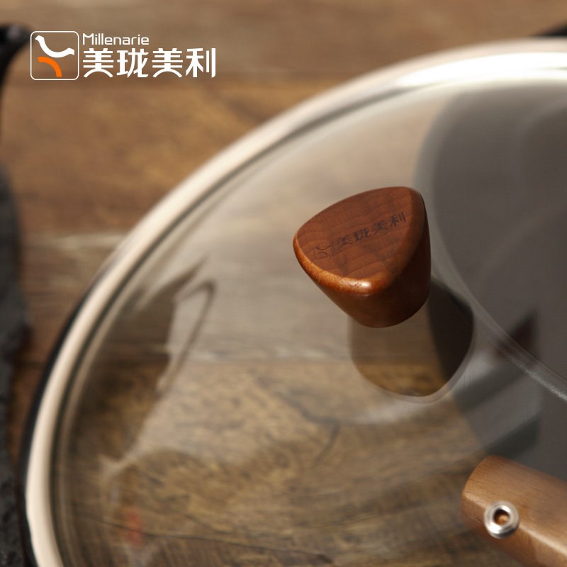 美珑美利黑晶铁锅系列28cm多功能锅 平底煎锅平底双耳锅少油烟锅
