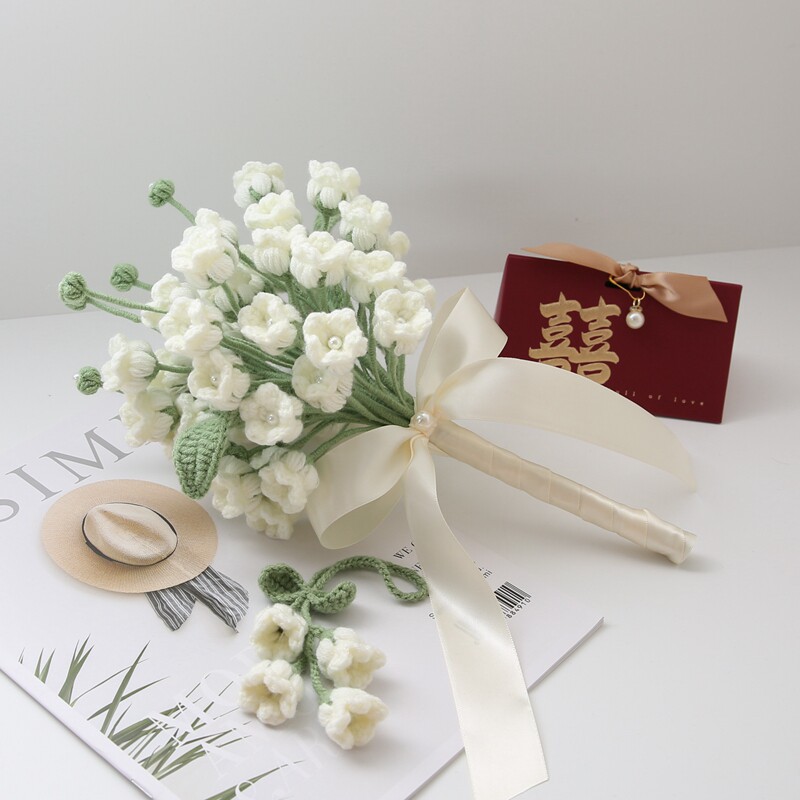 毛线手工编织手捧花diy材料包99朵铃兰新娘高级领证花成品送闺蜜图片