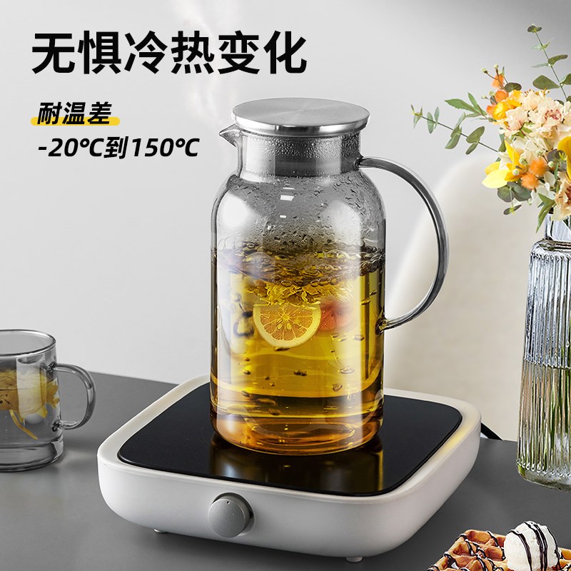 冷水壶家用耐高温玻璃凉水壶瓶大容量泡茶茶壶晾白开水杯扎壶夏季