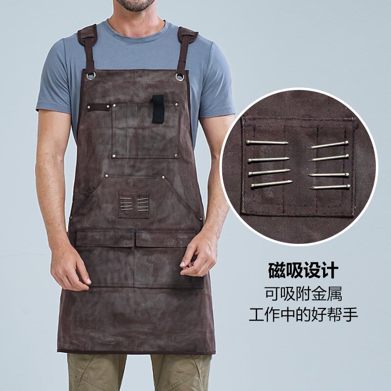 工业风围裙男士专用多口袋双肩背带防水厚帆布耐磨工作服定制logo