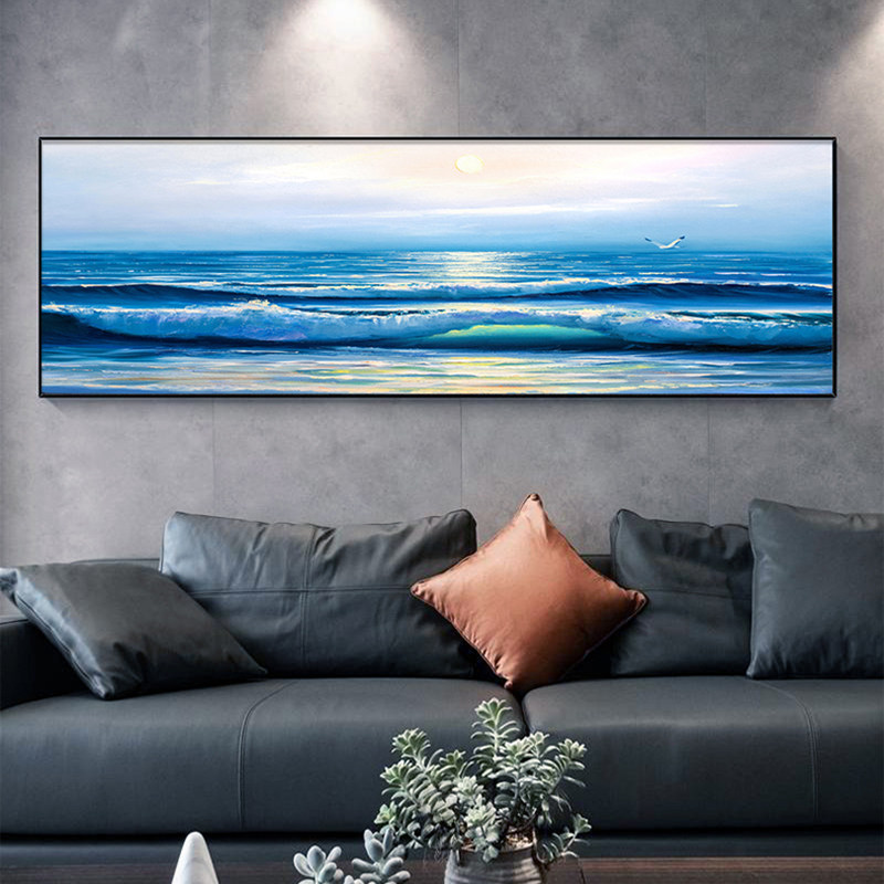 蓝色风景大海浪花客厅沙发背景墙画办公室装饰画卧室书房水晶挂画