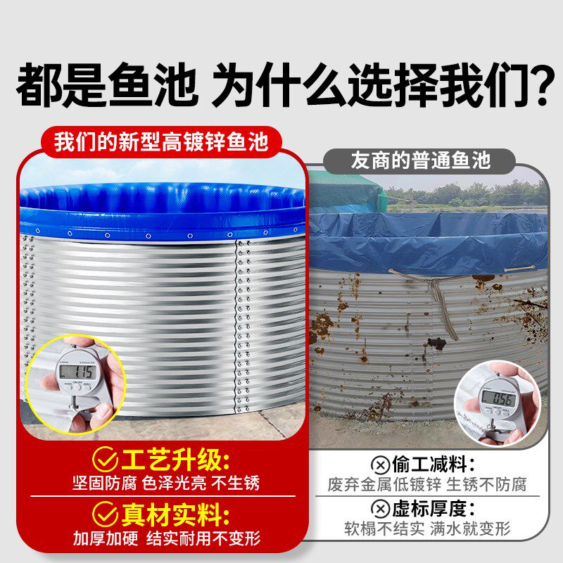 镀锌板帆布鱼池圆形大型蓄水池加厚刀刮布高密度户外养殖池游泳池