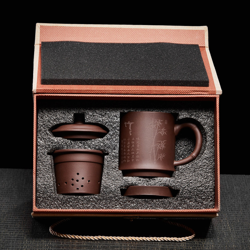 宜兴紫砂杯内胆过滤茶水分离泡茶壶杯男士办公带盖杯陶瓷杯子茶具
