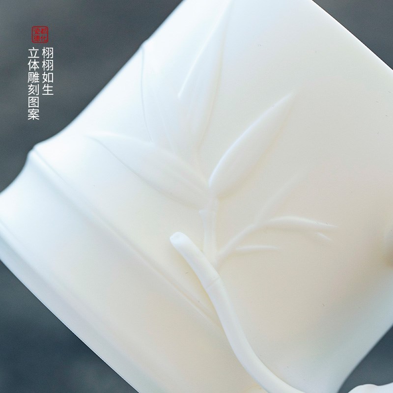 钰铨龙门 羊脂玉瓷素烧办公杯 德化高端白瓷大容量家用水杯礼盒装