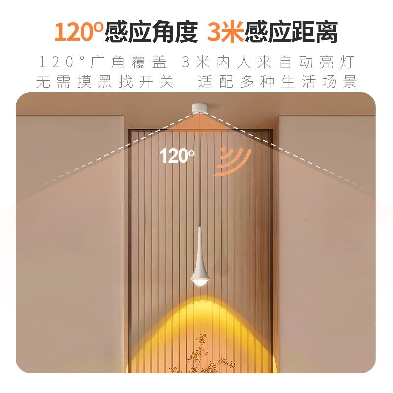 人体感应落日夕阳灯入户玄关小吊灯卧室床头可升降氛围灯墙照画灯