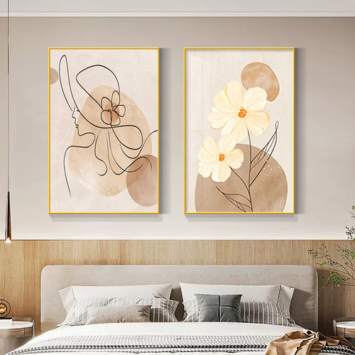 北欧奶油风卧室装饰画抽象简约床头背景墙壁画客厅主卧挂画高级感