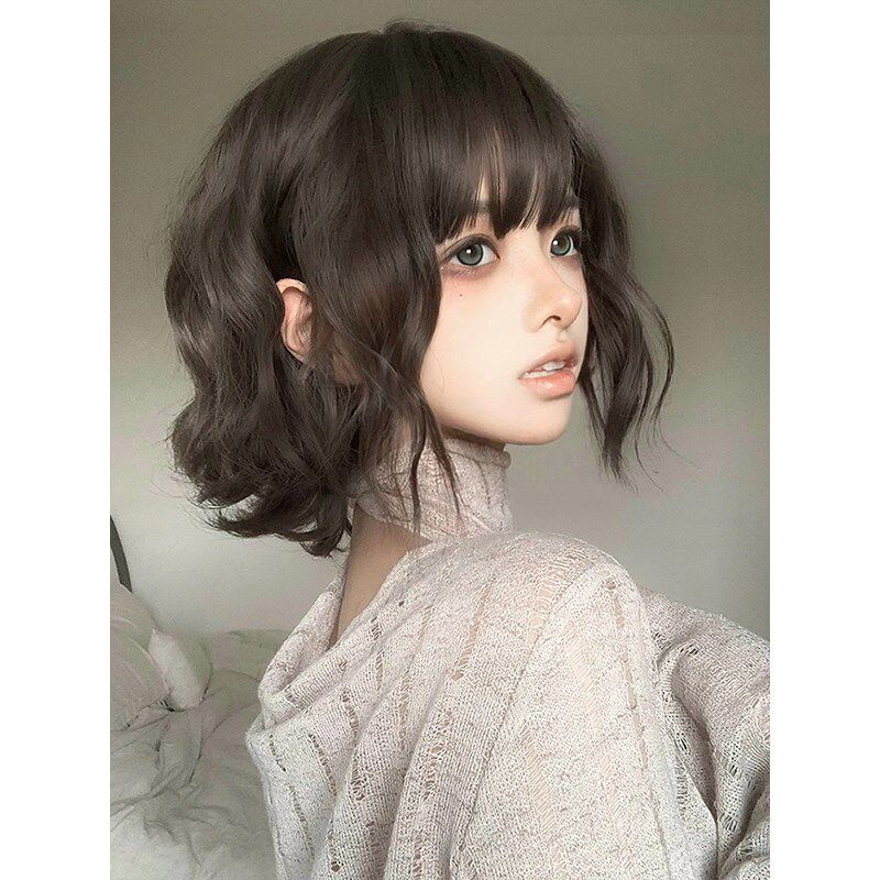 黑色短卷发羊毛卷彩色假发短发女网红全头套齐肩发自然jk女团