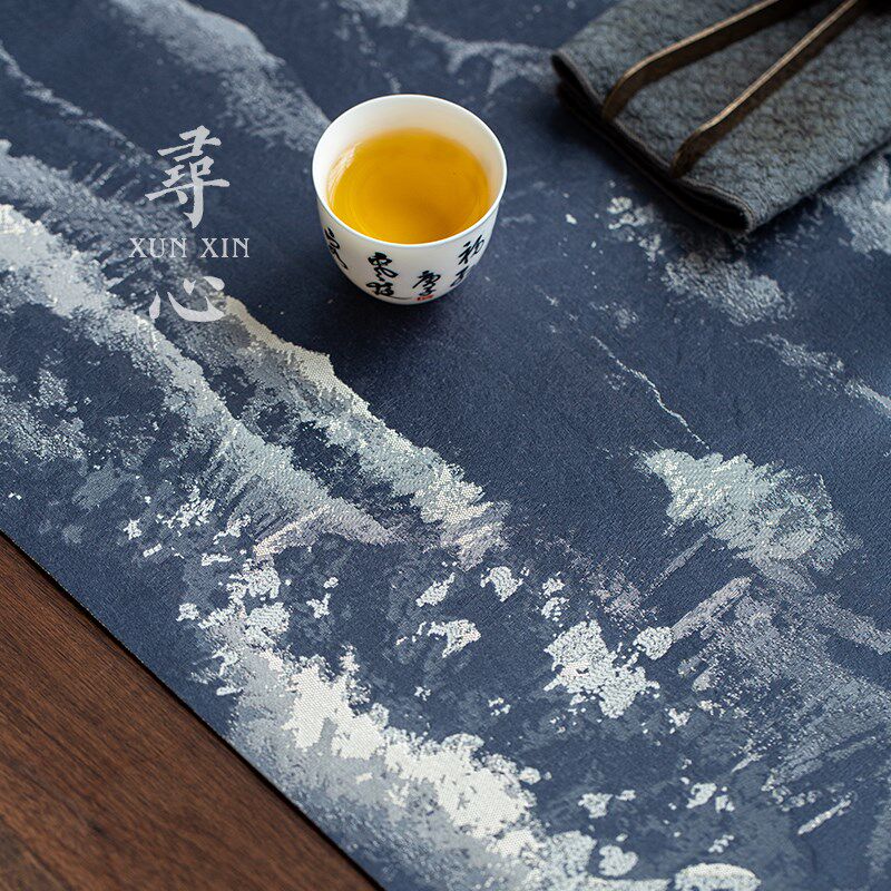 寻心中式织锦山水茶席高端禅意茶道布艺桌旗中国风干泡席茶垫配件