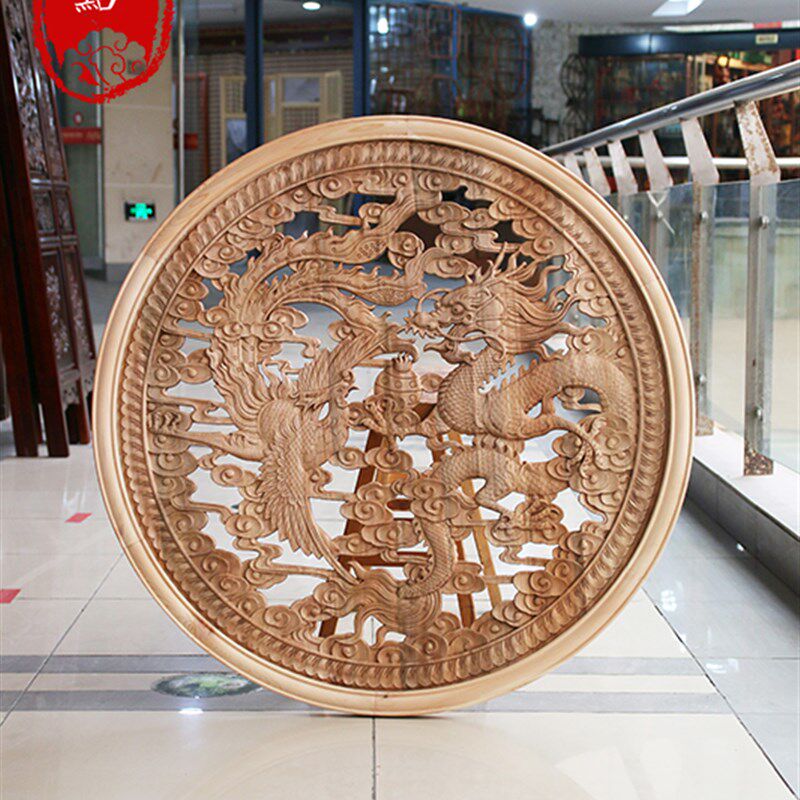 东阳木雕花窗隔断电视背景墙装饰品福字圆形实木壁挂福寿挂件包邮