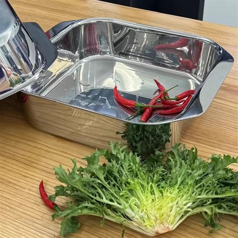 加厚18/10不锈钢火锅盘平底盘备菜海鲜干锅水煮鱼盘可电磁炉明火