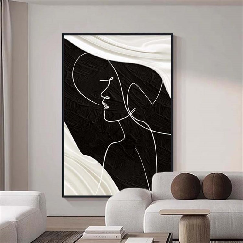 黑白客厅装饰画大幅抽象人物艺术线条走廊过道玄关挂画高级感壁画