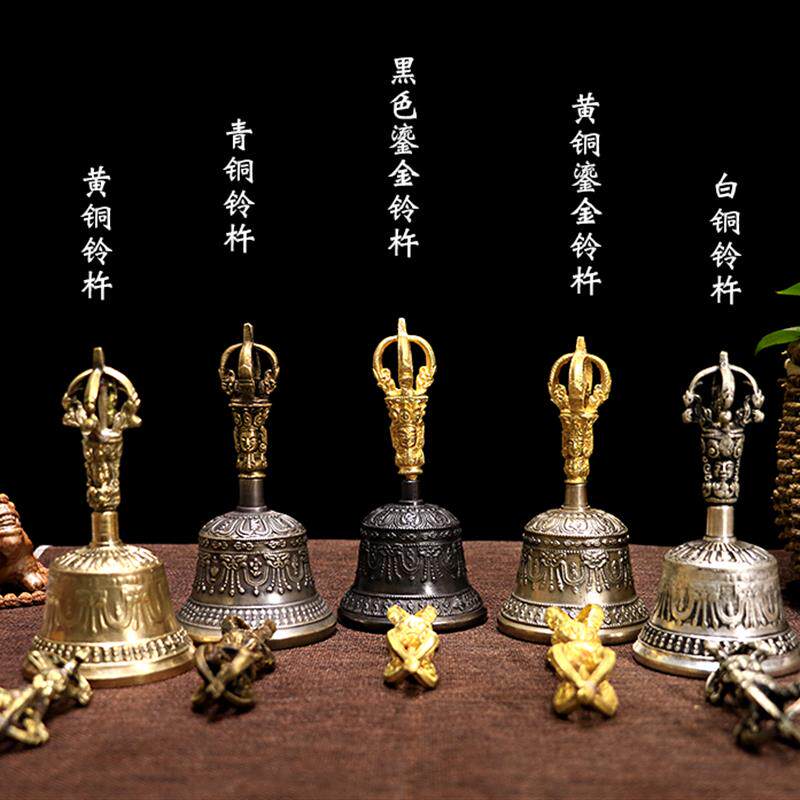 尼泊尔手工鎏金五股金刚铃杵大号响铜碰钟摇铃修法铃藏传密宗法器