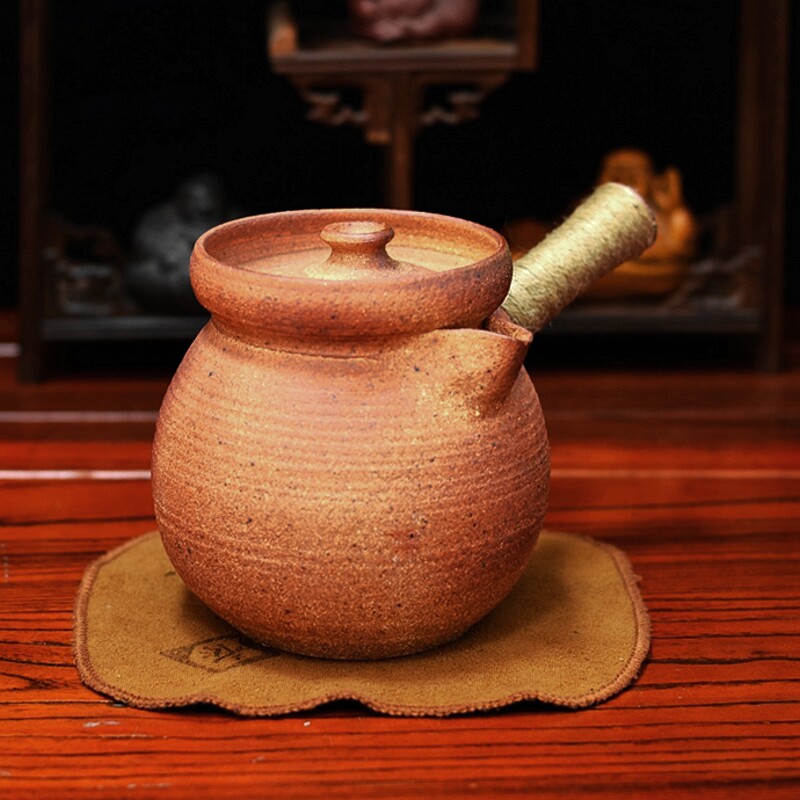 云南土陶罐大理粗陶泡茶罐炕茶器普洱茶煮茶罐全手工侧把柴窑茶具