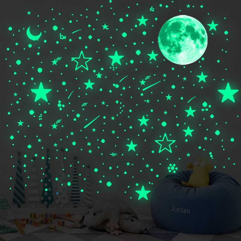 月球星星夜光天花板遮丑美化装饰画荧光发光不伤墙贴纸画自贴防水