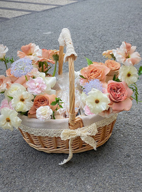 满月礼品手提送产妇闺蜜月子鸡蛋花篮鲜花藤编海草编织野餐水果篮