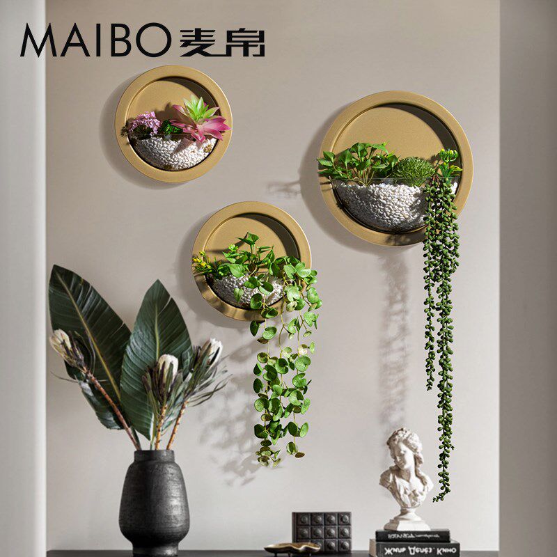 圆形铁艺花盆壁挂可水培养鱼壁饰田园绿植创意墙饰多肉景观装饰品