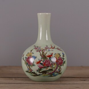 仿大清乾隆粉彩富贵长寿图小胆瓶 仿古瓷器摆件古玩老货收藏品