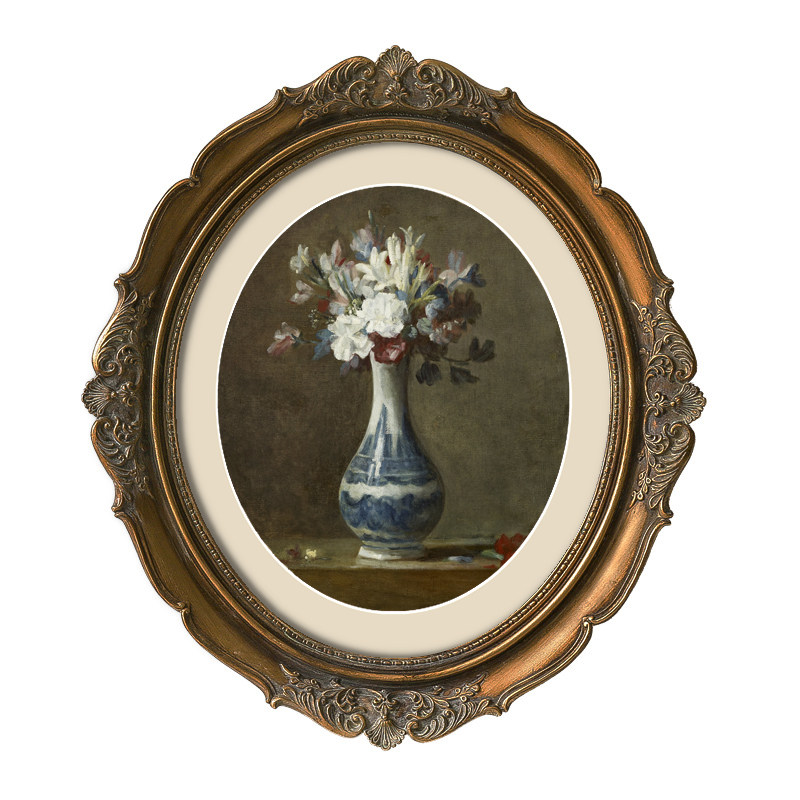 欧式复古法式古典雕花椭圆花瓶装饰画餐厅卧室玄关壁画静物挂画