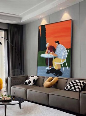 白头到老 客厅装饰画温馨情侣老人壁画玄关卧室治愈小众艺术挂画